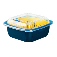 【小麥購物】撞色方形瀝水保鮮盒 有蓋款(瀝水 瀝水盒 瀝乾 保鮮盒 蔬果瀝乾 食材瀝乾)
