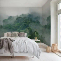 Misty Forest Wallpaper, Foggy Green Mountain Mural, Forest Photowall