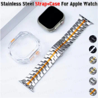 Strap+Case For Apple Watch Ultra 2 Band 49mm Luxury Stainless Steel Bracelet for iwatch Series Ultra49mm Metal Link Band PC Case