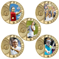 Roger Federer Famous Tennis Ball Player Gold Plated Commemorative Challenge Coin Collection Soccer Player Souvenir Coin