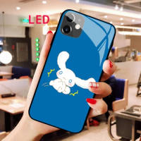 Luminous Tempered Glass phone case For Apple iphone 12 11 Pro Max XS cinnamoroll Acoustic Control Protect LED Backlight cover