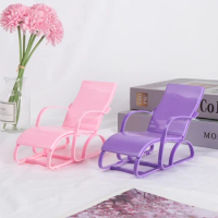Dollhouse Furniture Swim Foldable Deckchair For 1:6 Scale Doll House Lounge Pink Rose Beach Chair Doll Accessories