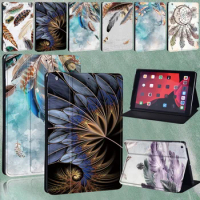 For Apple IPad 2 3 4/IPad 8 7 6 5 Th/Air 1 2 3 4/Mini 1 2 3 4 5/Pro 9.7" 10.5" 11" Feather Pattern Tablet Cover Case + Pen