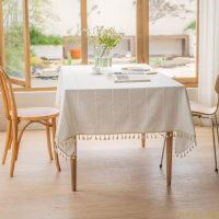 白色繡花條紋長方形餐桌布北歐家用流蘇餐桌巾茶幾桌布聖誕節桌布素色檯布