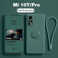 Mi 10T 11T 12T Pro Case Square Liquid Silicone Ring Holder Soft Case For Xiaomi Mi 10T 11T 12T mi 12t Pro 11 Lite Cover Funda