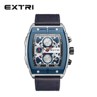 Extri Mens Chronograph Watches New Rectangle Blue Case Famous Brand Luxury Leather Sport Watches Free Shipping With Gifts Box