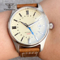 Tandorio GMT NH34 Pilot 39mm Steel/Titanium Automatic Dive Watch Sapphire Crystal Date Luminous Men Mechanical Wristwatch 20BAR