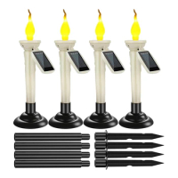 4 Pcs Solar Rechargeable Candlesticks LED Flameless Taper Candles Waterproof Outdoor Window Candles Battery Candles