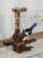 紅酒架擺件紅酒杯架倒掛酒瓶實木復古創意葡萄酒展示架創意擺件