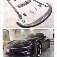 For 2019-21 Porsche Taycan carbon fiber front lip side skirt rear lip diffuser rear wing spoiler tail cover body kit