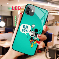 Mickey Luminous Tempered Glass phone case For Apple iphone 12 11 Pro Max XS Kawaii Acoustic Control Protect LED Backlight cover
