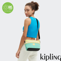 Kipling 黃綠撞色拼接大開口肩背包-MINTA