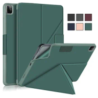 For iPad Pro 2021 Case 12.9 Multi-folding Stand TPU Back Smart Folio Cover for iPad Pro 12 9 Case 2021 2020 2018 with Pen Holder