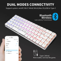 69 Keys Wireless Bluetooth Keyboard Portable USB Wired Type-C 60% Mechanical Keyboard RGB Backlit For LaptopTablet Office