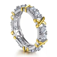 S925 Silver Ring Two tone Ring Split Gold Zircon Inlaid Ring