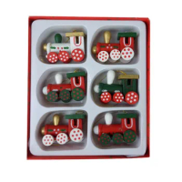 Christmas Decoration, Colorful Wooden Cartoon Santa Claus Train Ornaments Set, 6pcs Wooden Cartoon Santa Claus Train Room