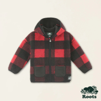 【Roots】Roots小童-經典小木屋系列 橫條刷毛布大口袋連帽外套(紅色)