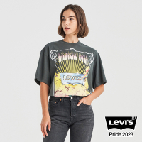 Levis Pride平權系列 女款 寬鬆長版短袖T恤 / 寬袖設計 / 彩虹稜鏡Logo / 彩虹旗標