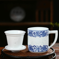 景德鎮陶瓷茶杯帶蓋辦公杯家用青花玲瓏瓷手繪水杯茶水分離禮品杯