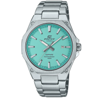 【CASIO 卡西歐】EDIFICE 輕薄八角錶殼不鏽鋼賽車腕錶/銀x湖水綠面(EFR-S108D-2B)