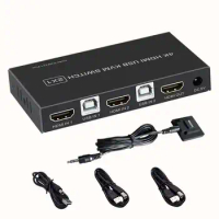 4K HDMI KVM Switch 2 In 1 Out USB HDMI1.4 KVM Switcher Splitter Support Remote Wake-Up for Keyboard Mouse Printer Monitor