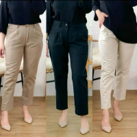 celana kerja wanita chino panjang mode Kancing resleting slim fit formal bahan twill katun combed me