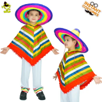 Boy's Mexican Rainbow Costumes Party Native Mexican Fancy Dress Cape for Unisex Children Costumes