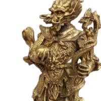 Shipping Fengshui Brass Stand King Lord Rain God Long Wang Buddha Statue 27cm