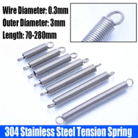 1-5PCS 0.3mm Wire Dia 304 Stainless Steel O Ring Hook Extension Spring Tension Spring Coil Spring Dual Hook Spring L=70-280mm