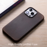 Genuine Leather Case for iPhone 14 Pro Max Crazy Horse Leather Business Case for iPhone 13 Pro Max Magnetic Charging Phone Cover