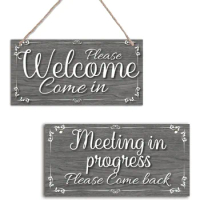 Natural Wooden Store Come in/Come Back Business Sign Welcome Come in & Metting in Piogiess Two Sided