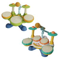 Drum Set Toys Montessori Learning Toys Baby Musical Toys with Microphone Multifunctional Drum Set BPA Free for Children Kids