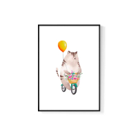 【菠蘿選畫所】騎單車的小貓咪-50x70cm(餐廳掛畫/臥房/客廳/浴室/居家展示/商空/水果)