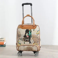 PU Leather Waterproof Large Capacity Women Handheld Duffle Bag Travel Suitcase Trolley Bag with Wheels Unisex Business Trip Bag