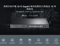 領券折 TP-LINK TL-SG1218MPE 18埠 Gigabit 簡易智慧型交換器 POE+交換機