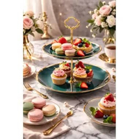 [Mr J] Piring Hidangan Susun 2 & 3 Tingkat Keramik & Plastik - Rak Kue Dessert Buah - Cake Stand Lux