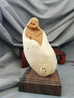 太行崖柏坨坨料精雕佛像彌勒佛擺飾文玩收藏品木雕擺飾笑佛茶寵，