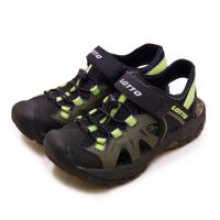 【男】LOTTO 專業排水護趾戶外運動涼鞋 冒險家系列 黑綠 3235