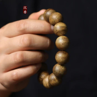Natural Vietnam Nha Zhuang Yingge Green Chess Nan Agarwood Bracelet Nine Points Submerged Wood Buddha Beads Bracelet