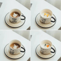 200ML Kitten Ceramic Coffee Mug with Saucer Cute Three-dimensional Bottom Animal Cow Milk Teacup Girl Cat Mug Holiday Gift