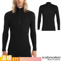 【Icebreaker】男 EVERYDAY 100％ 美麗諾羊毛 半開襟長袖上衣-BF175.T恤_IB104484-001 黑