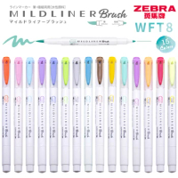 Zebra 1pc Highlighter Pen Markers Dual Head (Brush Soft Tip + Fine Tip Tip) WFT8 Plumones Marcadores Art Supplies Painting Pens
