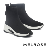 休閒鞋 MELROSE 美樂斯 極簡舒適飛織布後拉鍊厚底高筒休閒鞋－黑