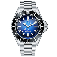 EDOX SkyDiver 海神波賽頓 1000米潛水機械錶-藍x銀(E80120.3NM.BUIDN)