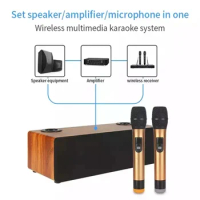 Wooden dual microphone Caixa De Som wireless home theater Bluetooth speaker KTV system portable high-power mobile phone karaoke