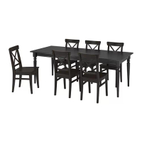 INGATORP/INGOLF 餐桌附6張餐椅, 黑色/棕黑色, 155/215 公分