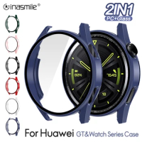 Tempered Glass+ PC Cover For Huawei Watch 3 Pro GT 2 41mm 42mm 43 46 48mm for Huawei GT4 GT3 Pro GT2E Screen Protector Pro Case