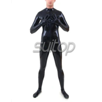 Men's Suitop Latex rubber catsuit sexy back latex catsuit full cover suit with gloves &amp;socks