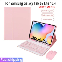 For Samsung Galaxy Tab S6 Lite 10.4 P610 P615 SM-P610 SM-P615 Keyboard Case with Bluetooth Mouse PU Leather Tablet Cover Shell