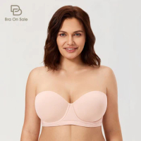Women's Underwire Contour Multi Way Full Coverage Invisible Strapless Bra Plus Size Push Up Silicone Slightly Padded
